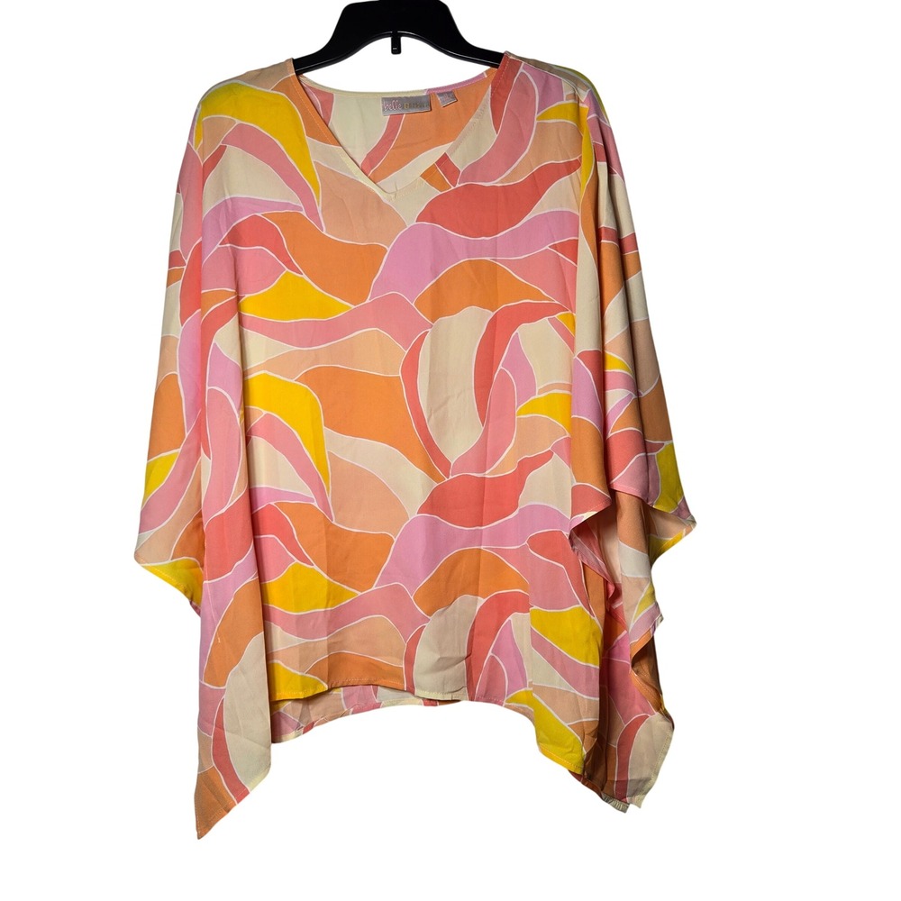 Belle by Kim Gravel Abstract V Neck Tunic Top Size Medium Resort Vacation Summer